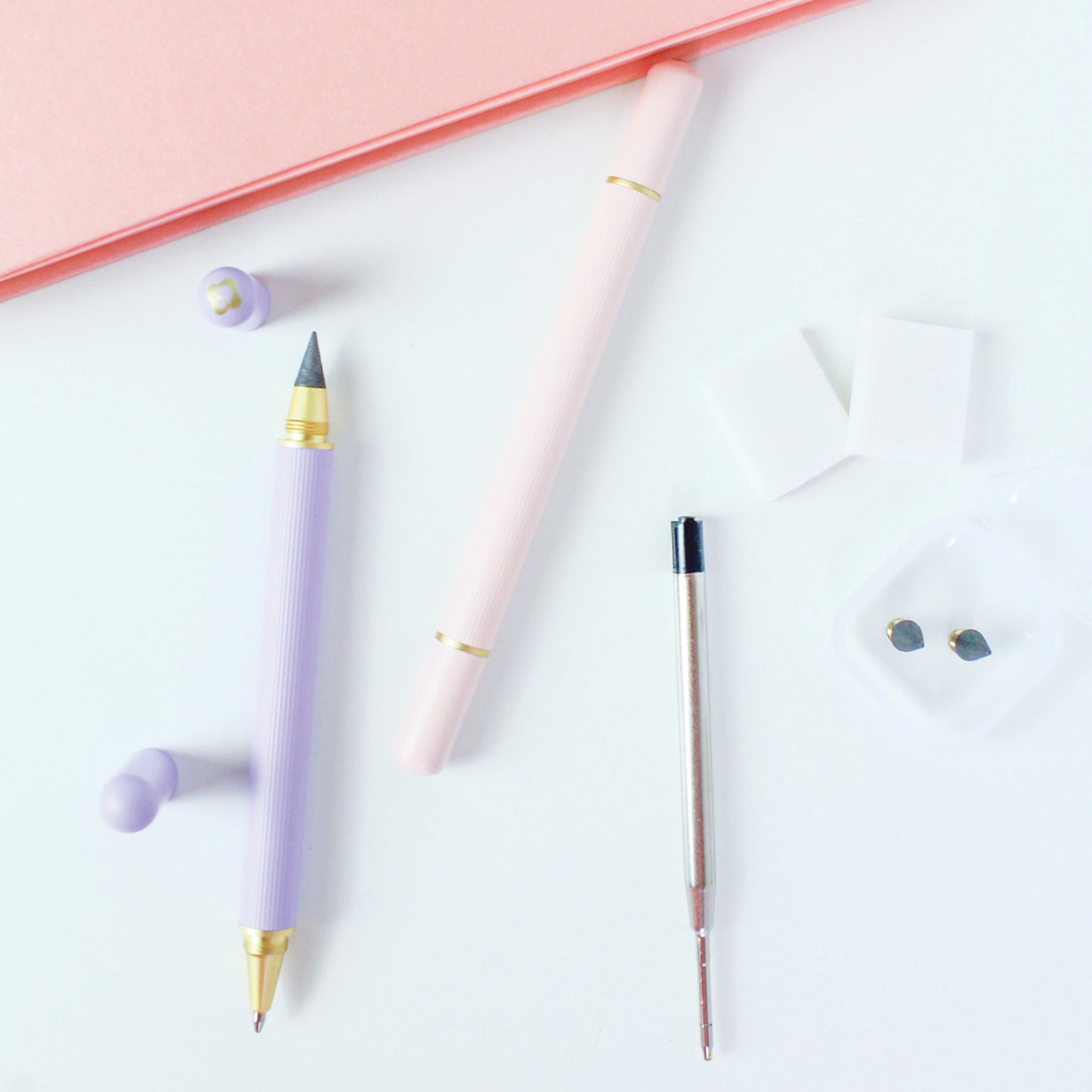 Dual Refillable Pink Ballpoint Pen and Long-Lasting Pencil