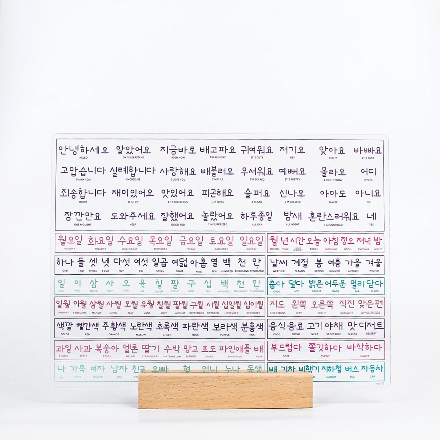 Korean Vocabulary Reusable Board 126 Words