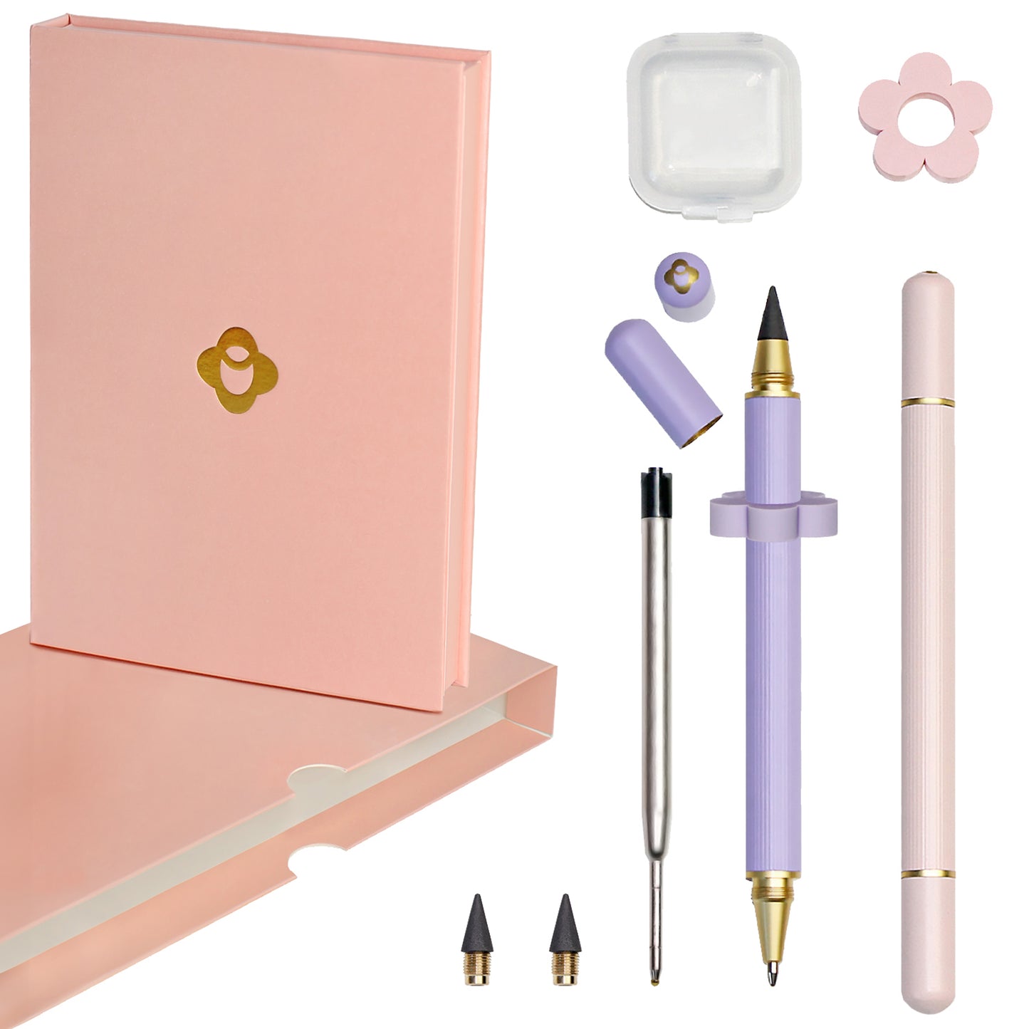 Dual Refillable Pink Ballpoint Pen and Long-Lasting Pencil